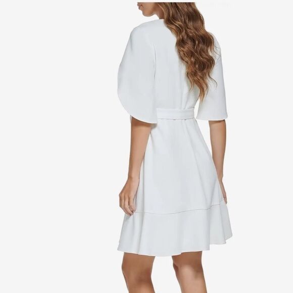 DKNY Womens Tulip-Sleeve V-Neck Dress Ivory Office Wear to Work Dress M - Picture 10 of 16